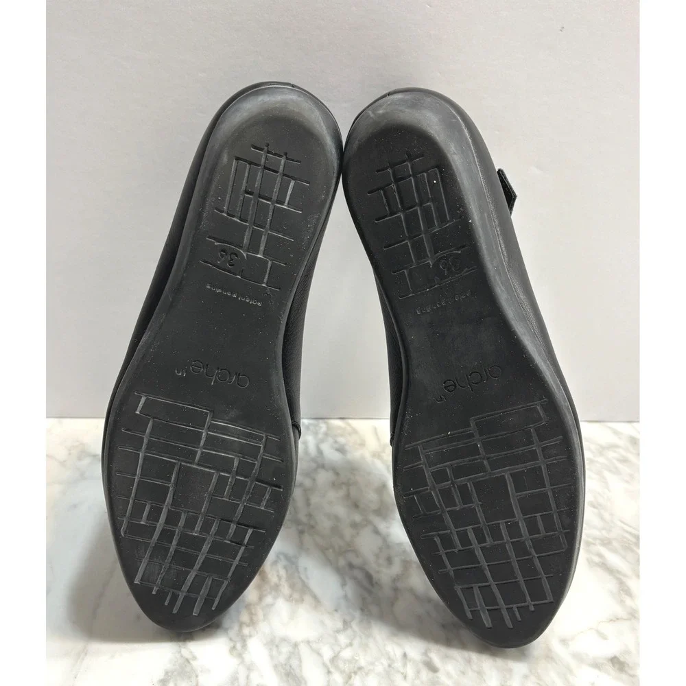 Arche Mary Jane Flats 36 Black Leather Criss Cross Strap Buckle Low Wedge France